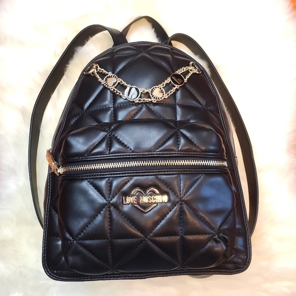 𝅺LOVE Moschino Borsa Pu Nero quilted backpack NWT - Picture 3 of 9